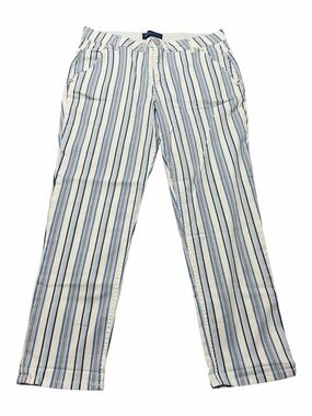 Democracy Blue White Vertical-Stripe Pants Slimming Size 12 Costal Nautical Work